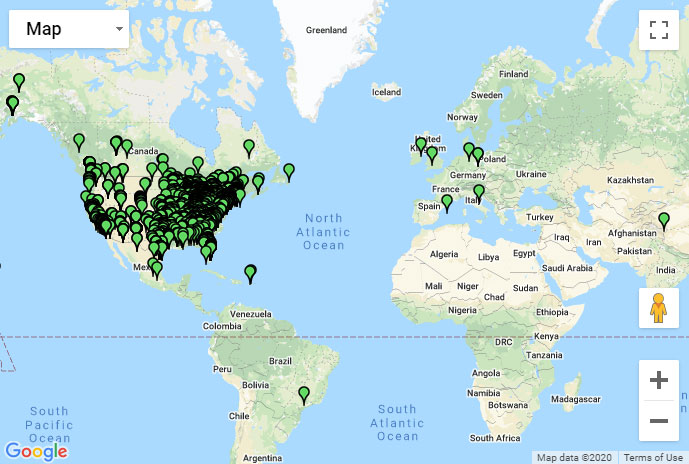A Mapalist map plotted from a spreadsheet